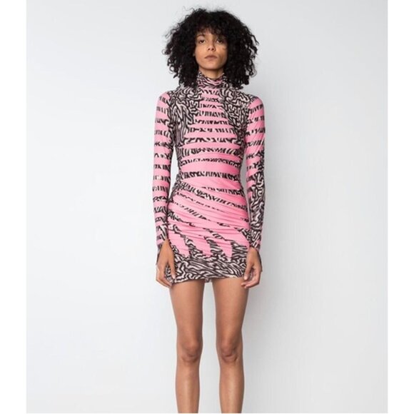 Maisie Wilen Yeezy Designer Pink Mini Dress NWOT Stretch Bodycon - Size M - Picture 1 of 14